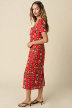 Load image into Gallery viewer, NEWEST ARRIVAL Red Floral Scoop Neck Straight Midi Dress

