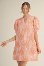 Load image into Gallery viewer, LAST ONE Pink/Orange Jacquard Puff Sleeve Dress
