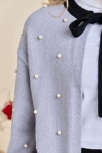 Load image into Gallery viewer, Gray/Black Neck Tie Pearl Cardigan
