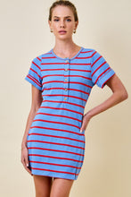 Load image into Gallery viewer, NEWEST ARRIVAL Blue/Red Striped Henley Dress
