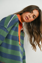 Load image into Gallery viewer, NEWEST ARRIVAL Green/Blue Striped Quarter Zip Pullover
