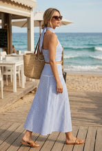 Load image into Gallery viewer, NEWEST ARRIVAL Blue/White Striped Halter Midi Skirt Set
