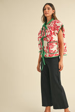 Load image into Gallery viewer, FINAL SALE Red/Green Printed Reversible Front Tie Vest
