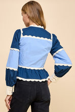 Load image into Gallery viewer, Navy/Blue Scalloped Peplum Blouse
