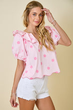 Load image into Gallery viewer, NEWEST ARRIVAL Pink/White Polka Dot Blouse
