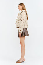 Load image into Gallery viewer, NEWEST ARRIVAL Cream/Brown Polka Dot Front Tie Jacket
