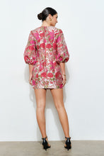 Load image into Gallery viewer, LAST ONE Coral Pink Floral Jacquard Puff Sleeve Dress
