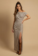 Load image into Gallery viewer, NEWEST ARRIVAL Beige Combo Gingham Off Shoulder Maxi Dress
