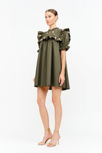 Load image into Gallery viewer, NEWEST ARRIVAL Olive Green Poplin Embroidered Babydoll Dress

