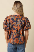 Load image into Gallery viewer, NEWEST ARRIVAL Navy/Rust Floral Babydoll Blouse
