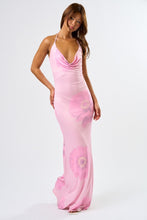Load image into Gallery viewer, FINAL SALE Pink Mesh Floral Halter Maxi Dress
