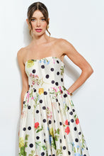 Load image into Gallery viewer, NEWEST ARRIVAL Ivory Polka Dot Floral Strapless Midi Dress
