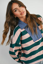Load image into Gallery viewer, NEWEST ARRIVAL Pink/Green Striped Quarter Zip Pullover
