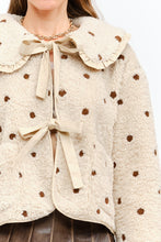 Load image into Gallery viewer, NEWEST ARRIVAL Cream/Brown Polka Dot Front Tie Jacket
