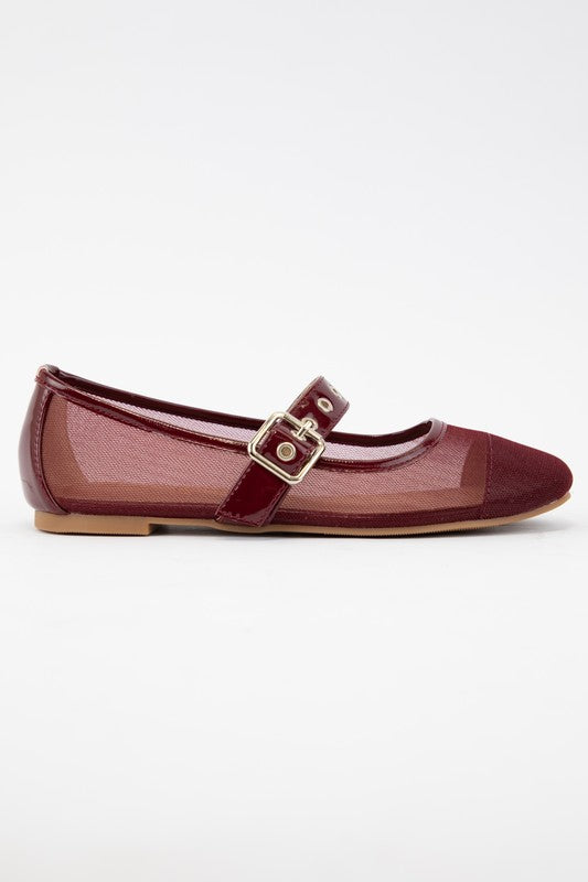 Burgundy Wine Buckle Ballet Flats