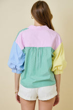 Load image into Gallery viewer, NEWEST ARRIVAL Multi Color Striped Button Down Puff Sleeve Blouse
