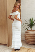 Load image into Gallery viewer, White Lace Texture Off Shoulder Maxi Dress
