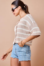 Load image into Gallery viewer, NEWEST ARRIVAL Tan/White Striped Ribbed Cardigan
