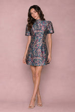 Load image into Gallery viewer, NEWEST ARRIVAL Dark Teal Jacquard Mock Neck Puff Sleeve Dress
