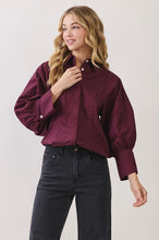 Load image into Gallery viewer, NEWEST ARRIVAL Burgundy Button Down Cuff Sleeve Blouse
