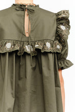 Load image into Gallery viewer, NEWEST ARRIVAL Olive Green Poplin Embroidered Babydoll Dress

