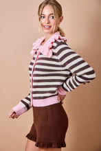 Load image into Gallery viewer, NEWEST ARRIVAL *PREORDER 8/28* Pink/Brown Peter Pan Collar Cardigan Sweater
