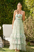 Load image into Gallery viewer, LAST ONE FINAL SALE Green Floral Shirred Cut-Out Maxi Dress
