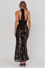 Load image into Gallery viewer, NEWEST ARRIVAL Black Sequin Halter Maxi Dress
