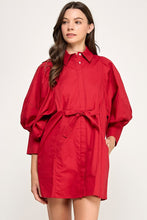 Load image into Gallery viewer, NEWEST ARRIVAL Burgundy Extra Puff Sleeve Button Front Dress

