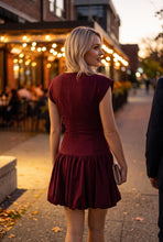 Load image into Gallery viewer, NEWEST ARRIVAL Burgundy Ruched Bubble Hem Drop Waist Dress
