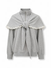 Load image into Gallery viewer, NEWEST ARRIVAL Heather Gray Neck Scarf Lace Trim Sweater
