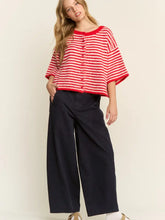 Load image into Gallery viewer, NEWEST ARRIVAL Red/Ivory Striped Cropped Fuzzy Boxy Cardigan
