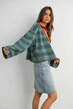 Load image into Gallery viewer, NEWEST ARRIVAL Green/Blue Striped Quarter Zip Pullover
