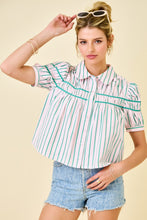 Load image into Gallery viewer, NEWEST ARRIVAL Pink/Green Smocked Button Down Blouse
