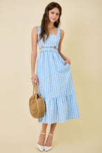Load image into Gallery viewer, NEWEST ARRIVAL Blue Gingham Cut Out Midi Dress
