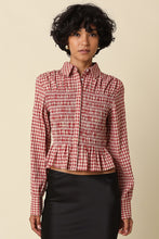 Load image into Gallery viewer, NEWEST ARRIVAL Red/Taupe Gingham Smocked Blouse
