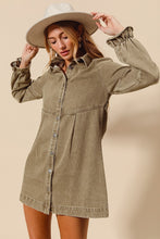 Load image into Gallery viewer, NEWEST ARRIVAL Olive Brown Washed Denim Dress
