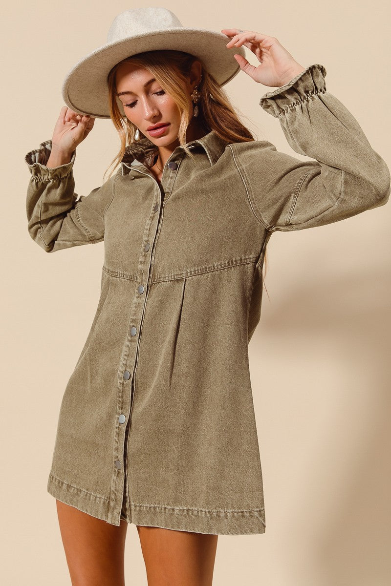 NEWEST ARRIVAL Olive Brown Washed Denim Dress