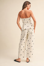 Load image into Gallery viewer, NEWEST ARRIVAL Ivory/Black Polka Dot Pleated Strapless Top and Barrel Pants Set
