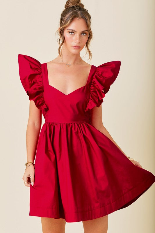 fitted lace wedding dress Flutter Sleeve Maxi Dress in Red M