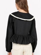 Load image into Gallery viewer, NEWEST ARRIVAL Black Peter Pan Collar Front Tie Blouse
