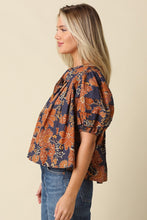 Load image into Gallery viewer, NEWEST ARRIVAL Navy/Rust Floral Babydoll Blouse
