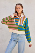 Load image into Gallery viewer, NEWEST ARRIVAL *PREORDER 10/28* Fall Striped Color Block Quarter Zip Pullover
