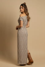 Load image into Gallery viewer, NEWEST ARRIVAL Beige Combo Gingham Off Shoulder Maxi Dress

