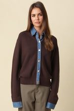 Load image into Gallery viewer, NEWEST ARRIVAL Brown/Denim Contrast Trim Cardigan
