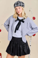Load image into Gallery viewer, Gray/Black Neck Tie Pearl Cardigan
