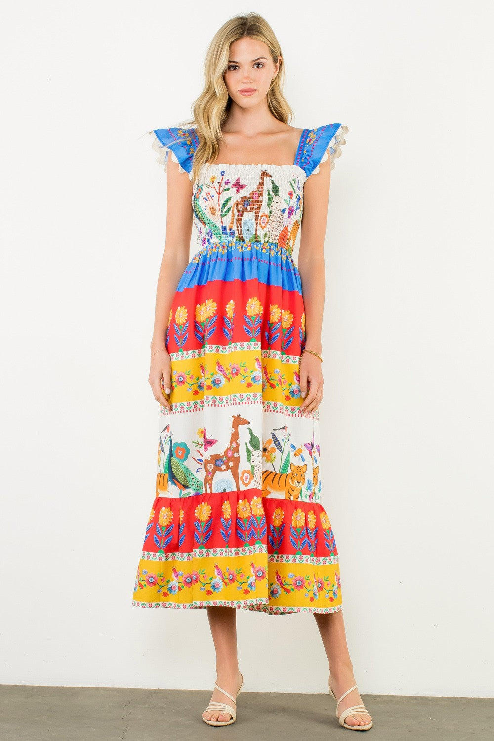 NEWEST ARRIVAL Colorful Zoo Animal Midi Dress