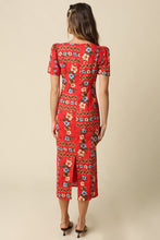 Load image into Gallery viewer, NEWEST ARRIVAL Red Floral Scoop Neck Straight Midi Dress
