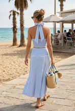 Load image into Gallery viewer, NEWEST ARRIVAL Blue/White Striped Halter Midi Skirt Set
