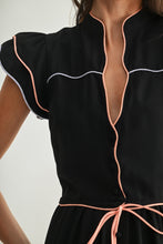 Load image into Gallery viewer, Black/Coral Tiered Midi Dress
